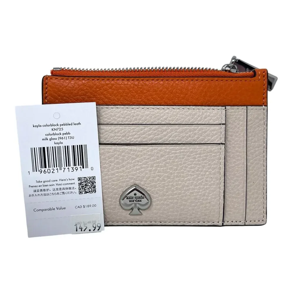 NWT Kate Spade Kayla Large Slim Card Holder Milk Glass Pebbled Leather $149